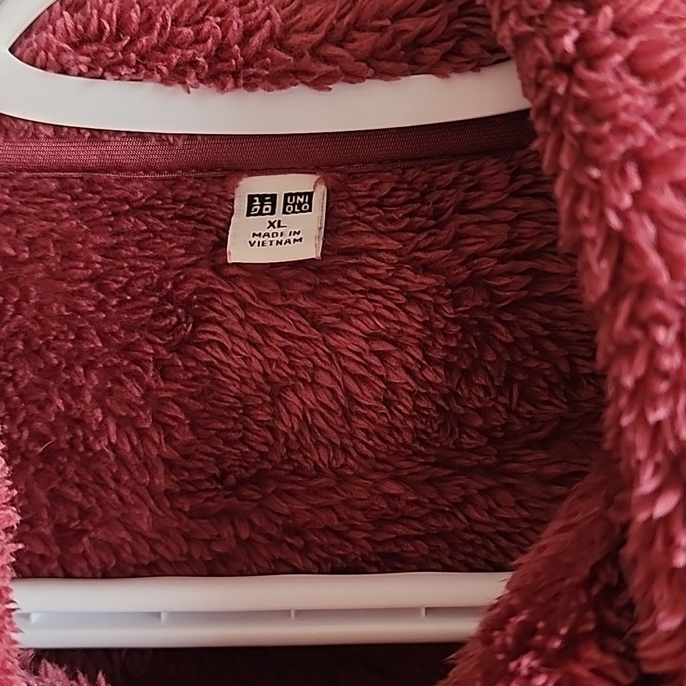 Uniqlo Maroon Sherpa Fleece Zip-Up Jacket Cozy Teddy Full Zip Coat XL - Picture 3 of 5